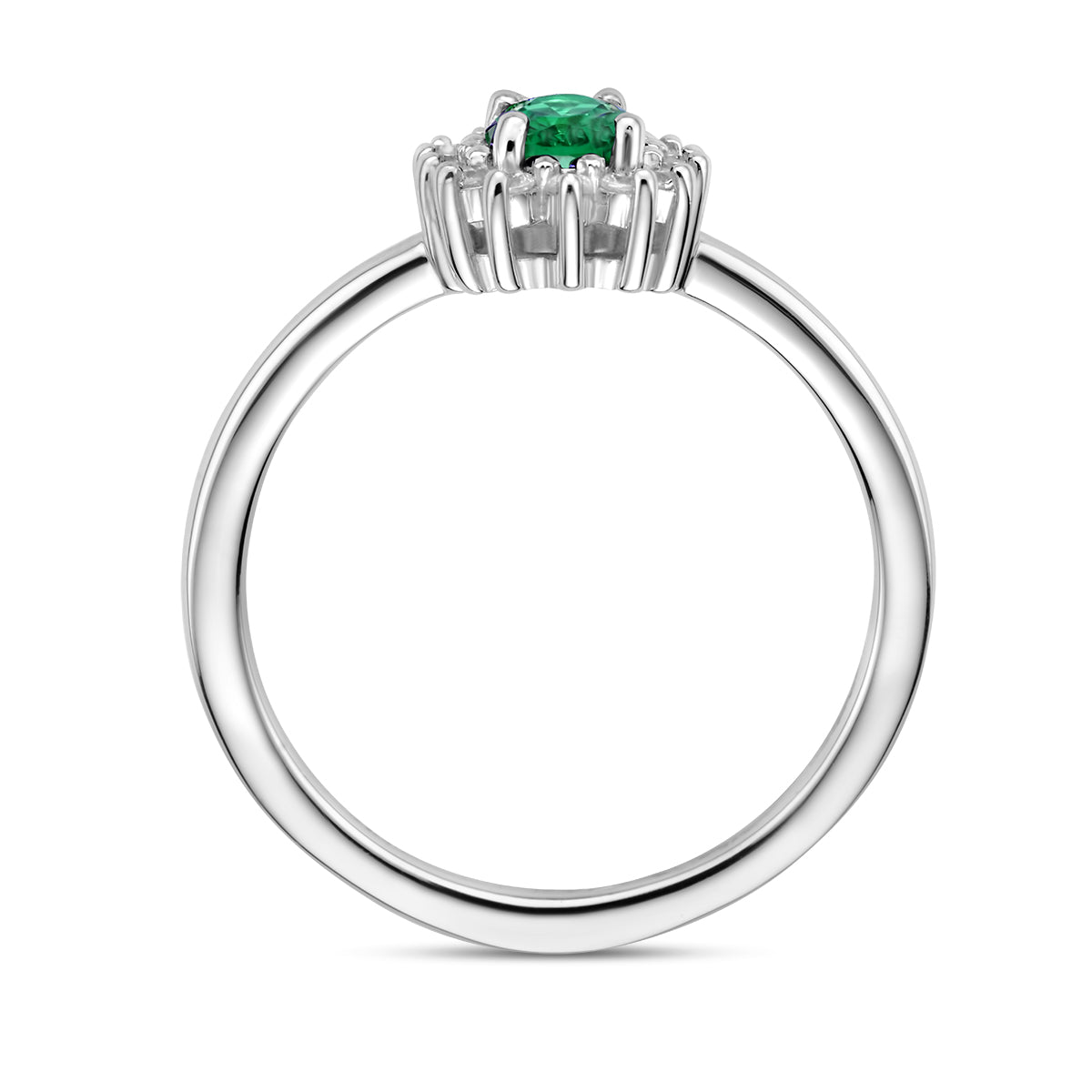 vDam Ring Synth Smaragd En Zirkonia Halo Zilver Gerhodineerd 1336548 Maat 16½