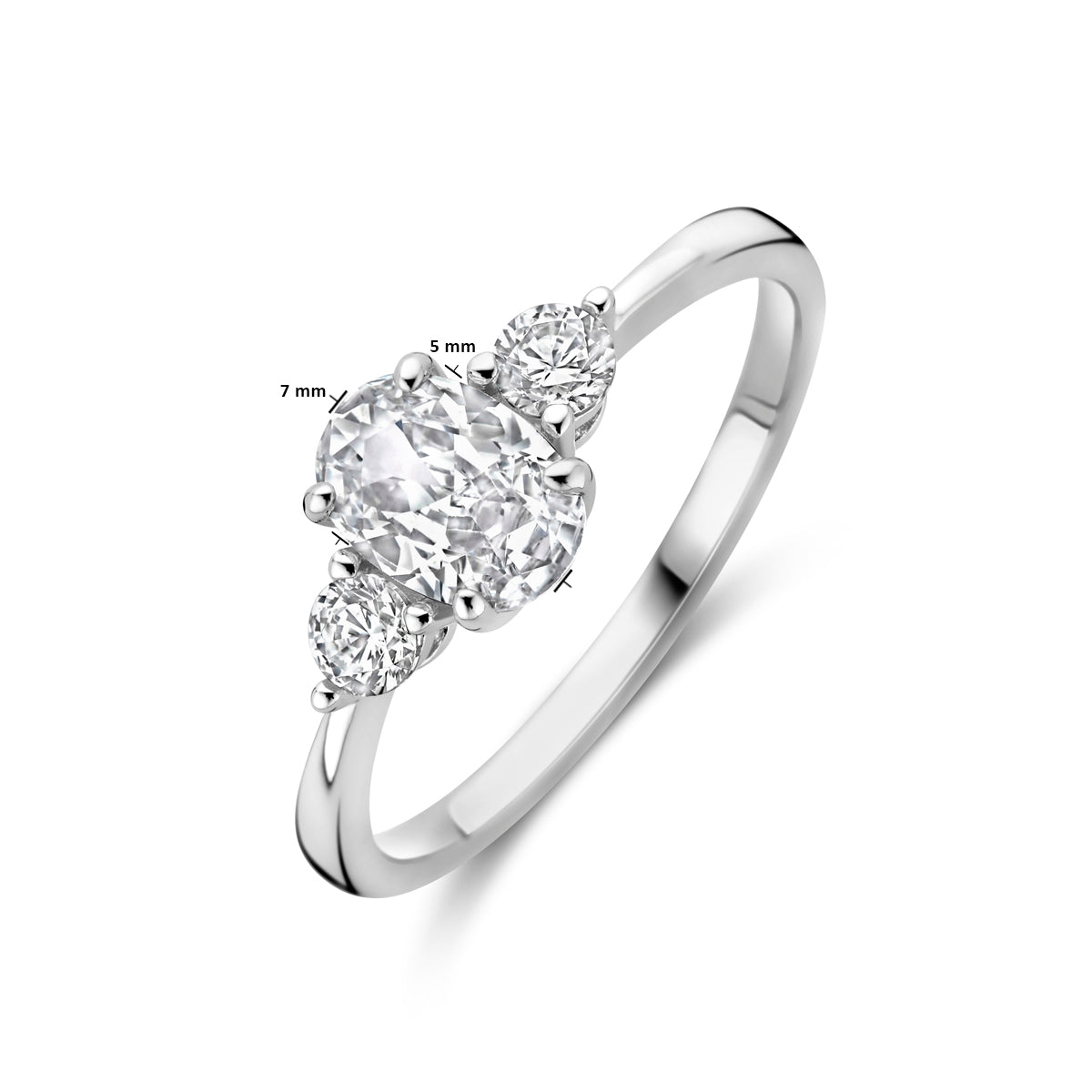 vDam Ring Trilogie Zirkonia 7 X 5 Mm Zilver Gerhodineerd 1338912 Maat 16½