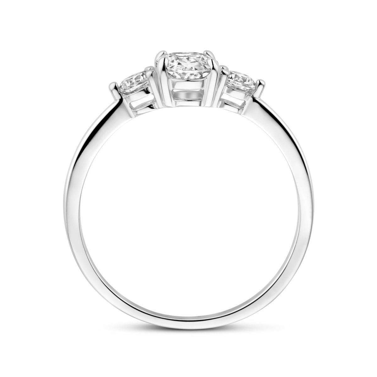 vDam Ring Trilogie Zirkonia 7 X 5 Mm Zilver Gerhodineerd 1338913 Maat 17¼