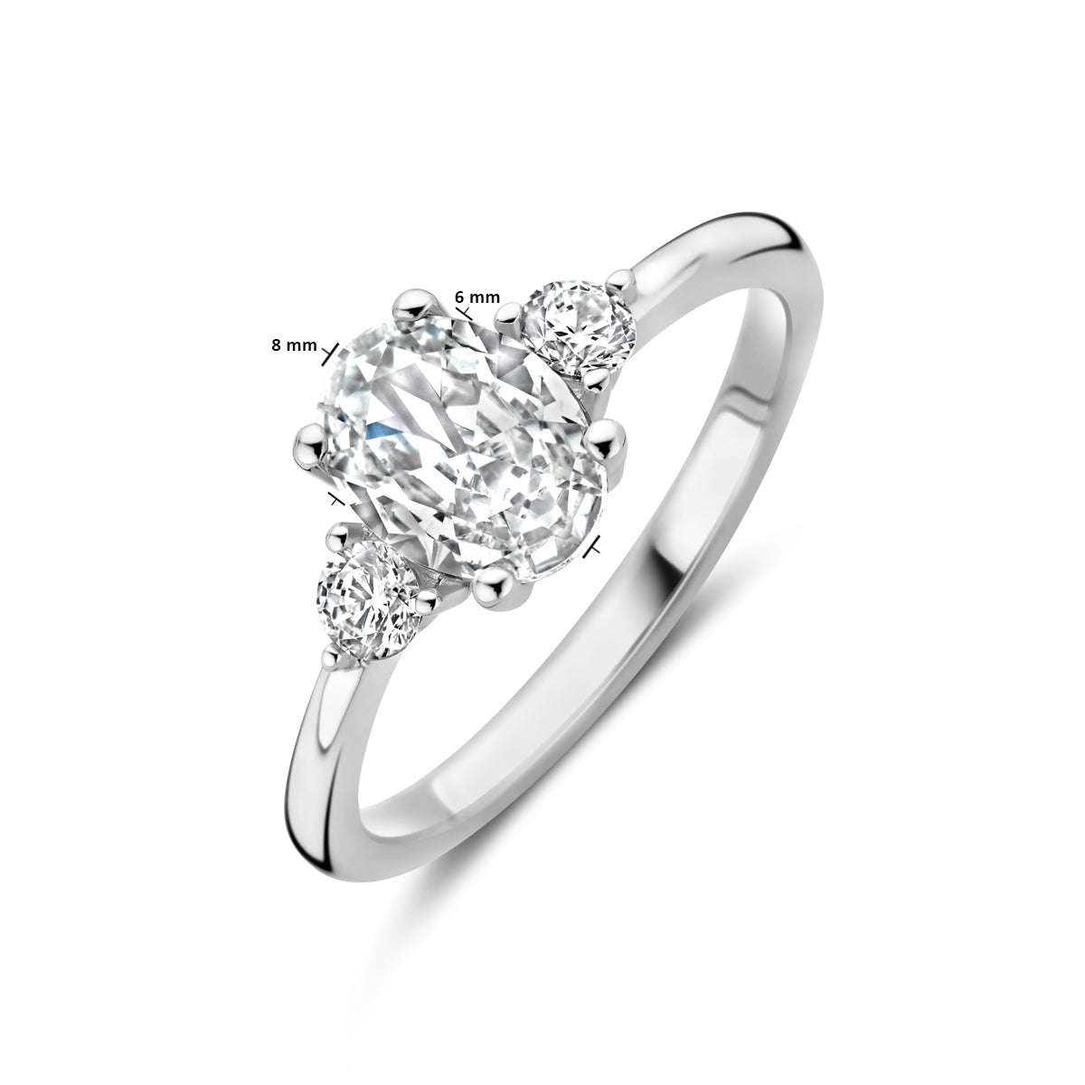 vDam Ring Trilogie Zirkonia 8 X 6 Mm Zilver Gerhodineerd 13389Maat 16 Maat 16