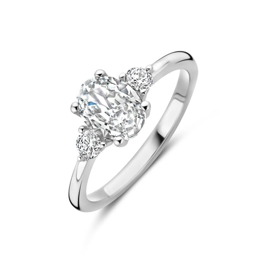 vDam Ring Trilogie Zirkonia 8 X 6 Mm Zilver Gerhodineerd 1338916