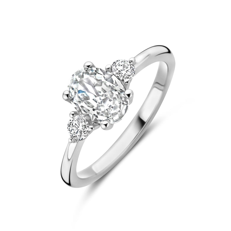 vDam Ring Trilogie Zirkonia 8 X 6 Mm Zilver Gerhodineerd 1338917