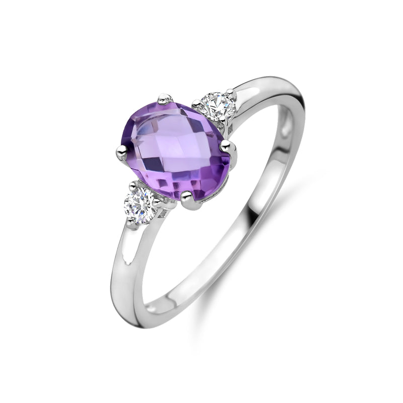vDam Ring Trilogie Zirkonia En Amethist Zilver Gerhodineerd 1337800