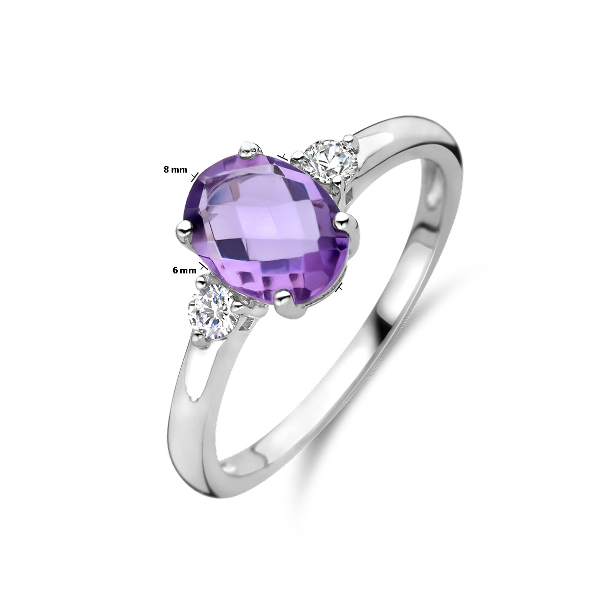 vDam Ring Trilogie Zirkonia En Amethist Zilver Gerhodineerd 1337802 Maat 17¾