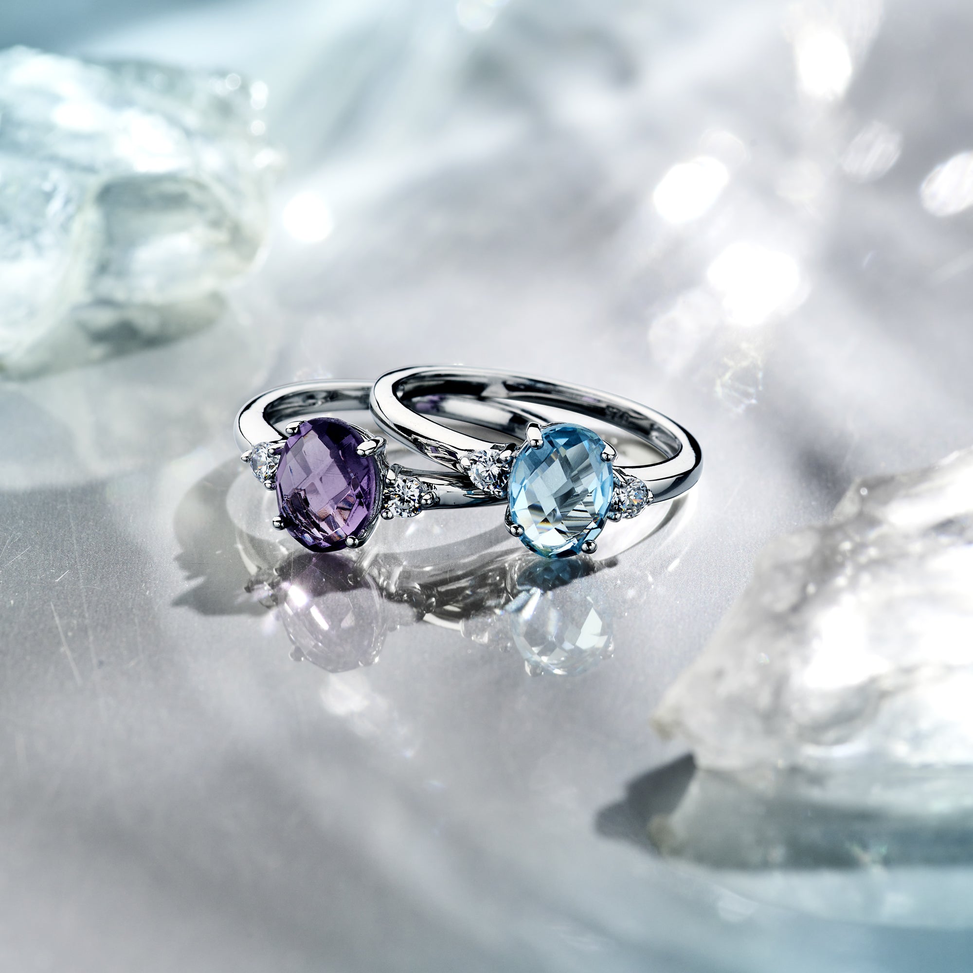 vDam Ring Trilogie Zirkonia En Blauw Topaas Zilver Gerhodineerd 1337796 Maat 16½