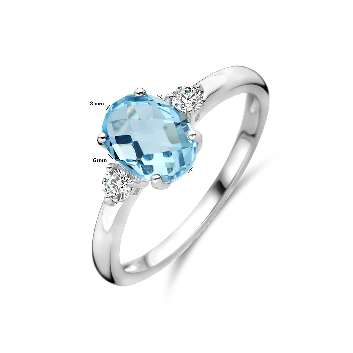 vDam Ring Trilogie Zirkonia En Blauw Topaas Zilver Gerhodineerd 1337799 Maat 18½