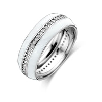 vDam Ring Wit Emaille En Zirkonia Zilver Gerhodineerd 1338711