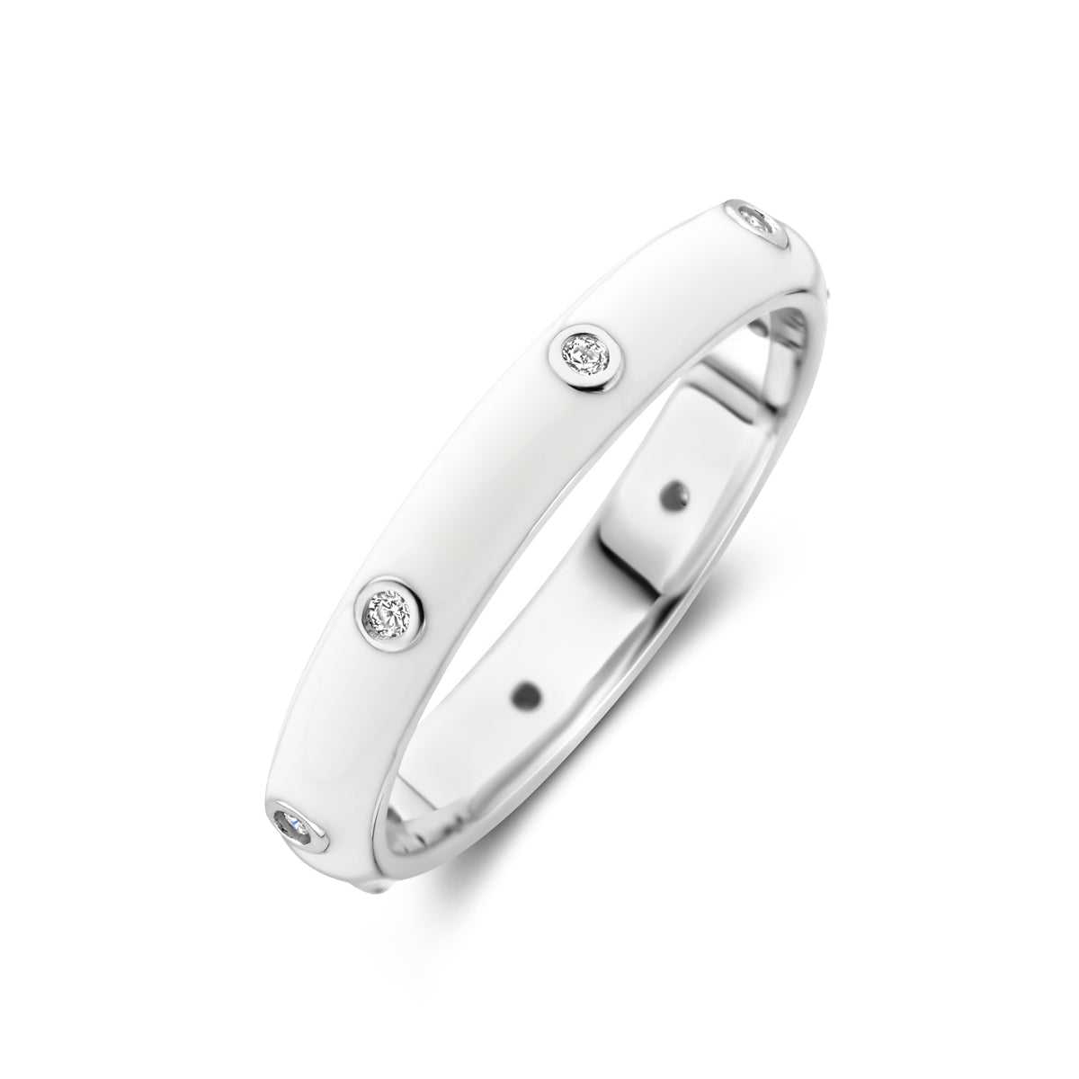 vDam Ring Wit Emaille En Zirkonia Zilver Gerhodineerd 1338935