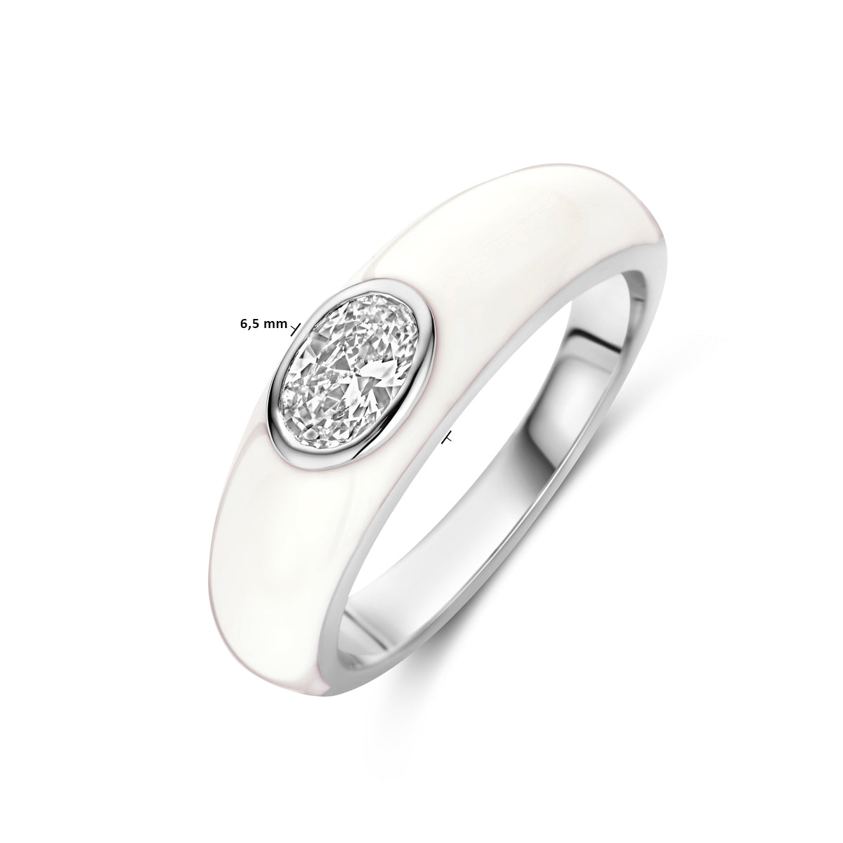 vDam Ring Wit Emaille En Zirkonia Zilver Gerhodineerd 1339928 Maat 16½