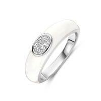 vDam Ring Wit Emaille En Zirkonia Zilver Gerhodineerd 1339931