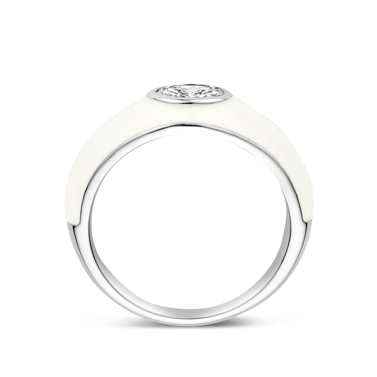 vDam Ring Wit Emaille En Zirkonia Zilver Gerhodineerd 1339931 Maat 18½