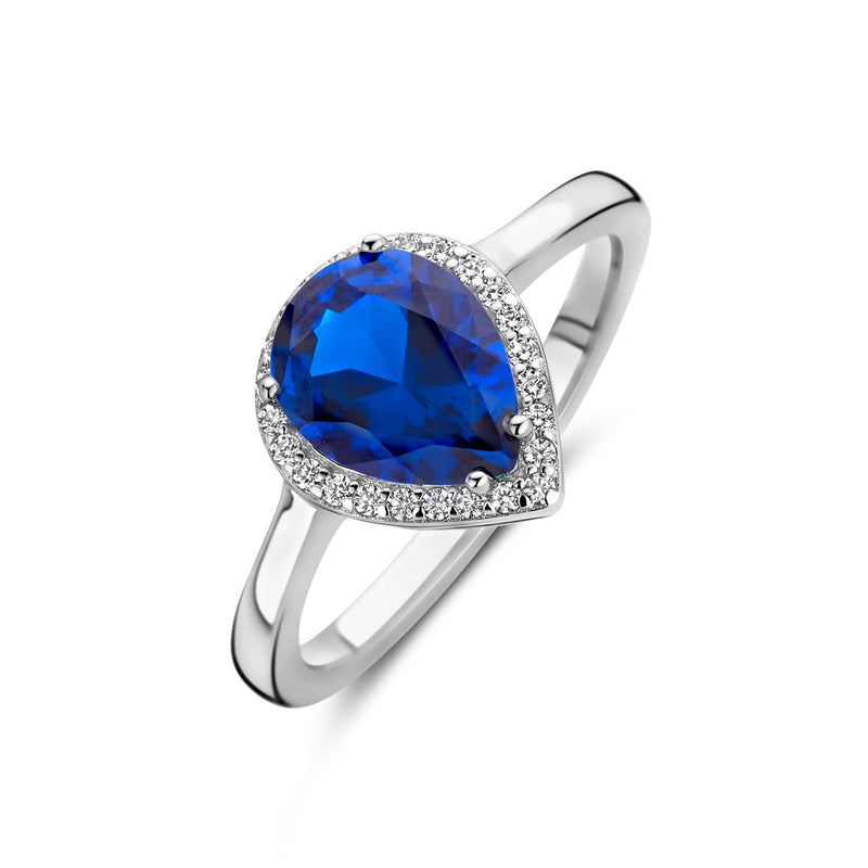 vDam Ring Wit En Blauw Zirkonia Halo Zilver Gerhodineerd 1339054