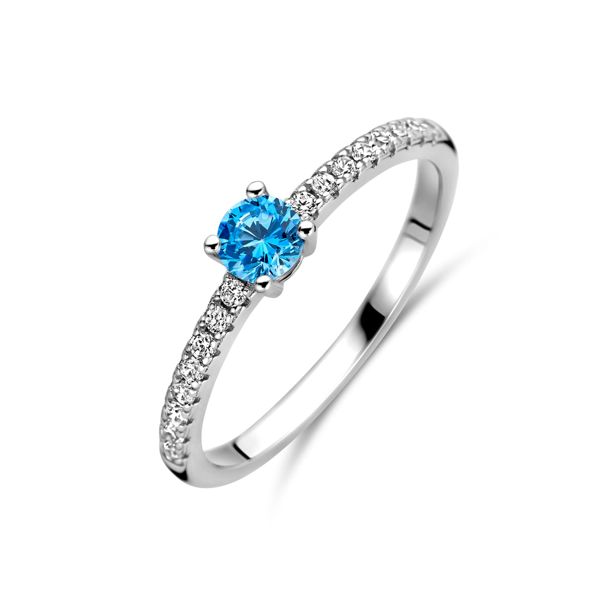 vDam Ring Wit En Blauw Zirkonia Zilver Gerhodineerd 1338787