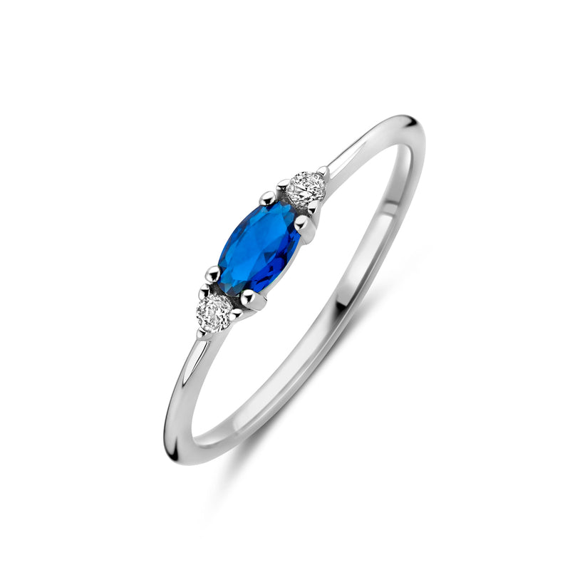 vDam Ring Wit En Blauw Zirkonia Zilver Gerhodineerd 1339068