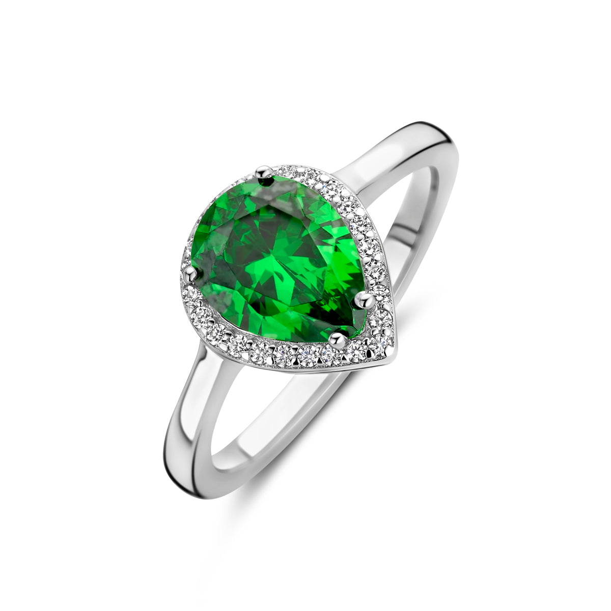 vDam Ring Wit En Groen Zirkonia Halo Zilver Gerhodineerd 1339058