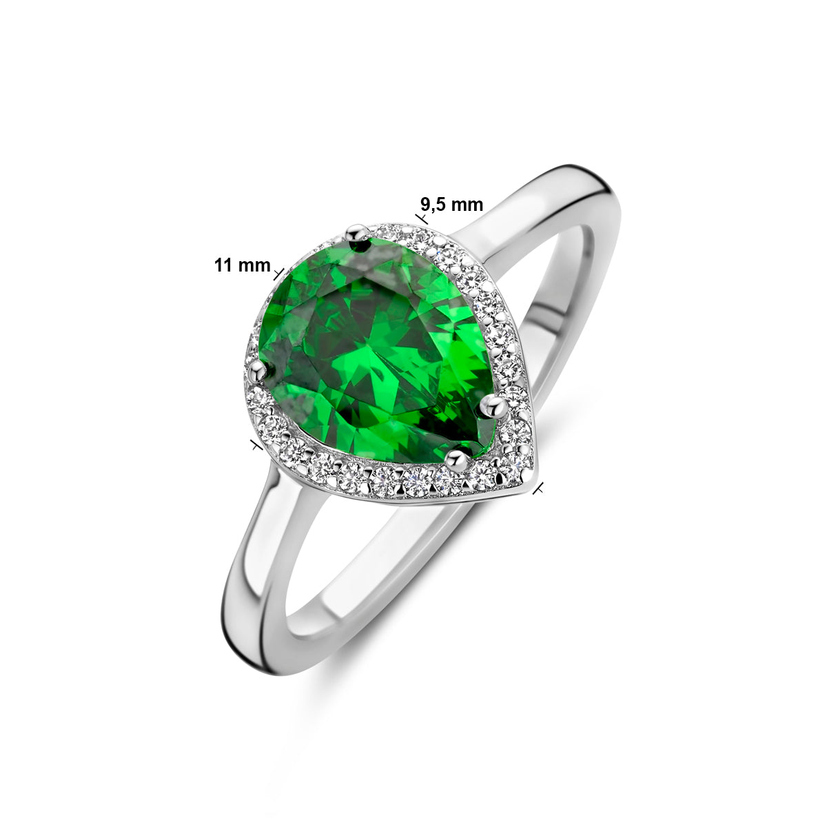 vDam Ring Wit En Groen Zirkonia Halo Zilver Gerhodineerd 1339059 Maat 17¼