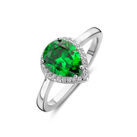vDam Ring Wit En Groen Zirkonia Halo Zilver Gerhodineerd 1339059