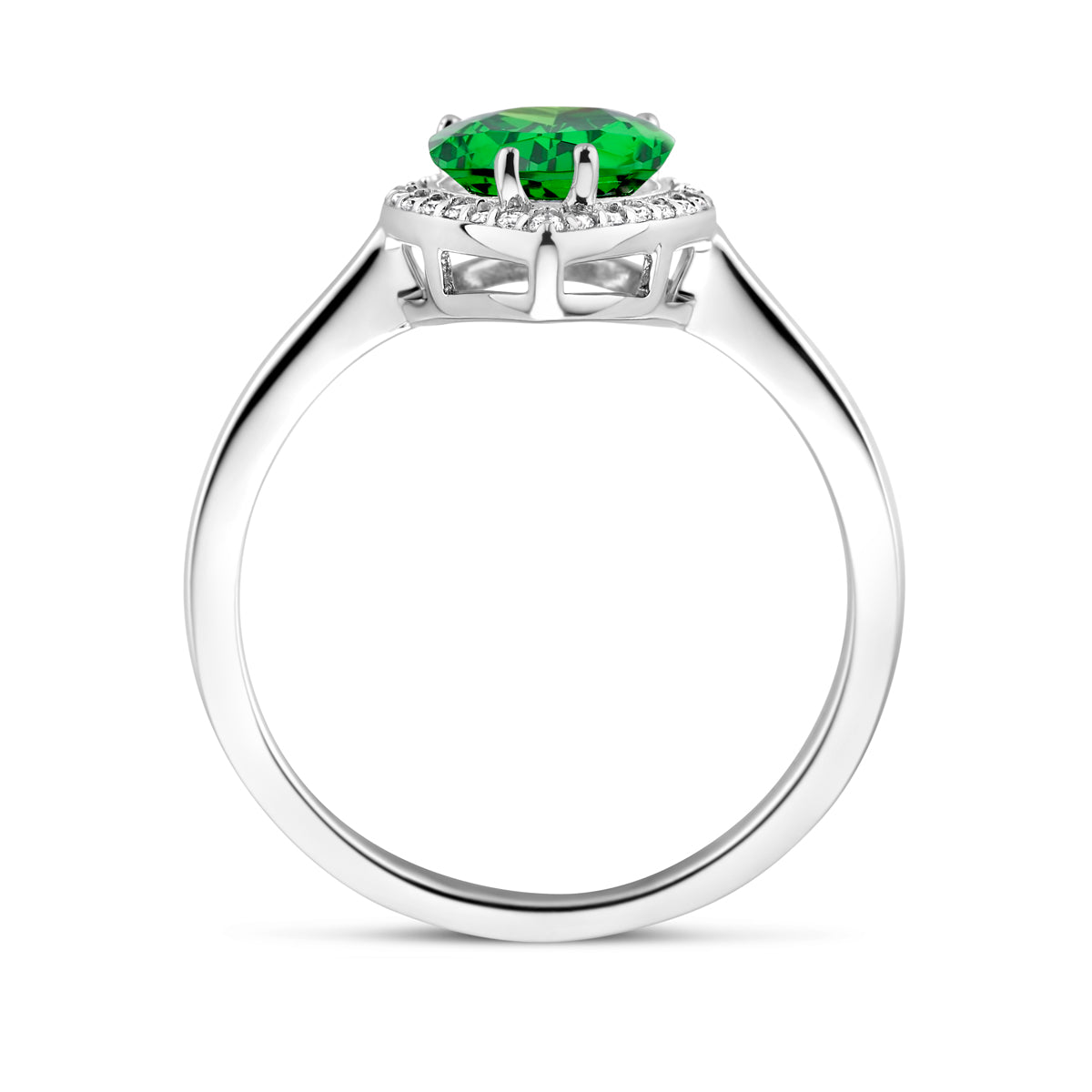 vDam Ring Wit En Groen Zirkonia Halo Zilver Gerhodineerd 1339059 Maat 17¼