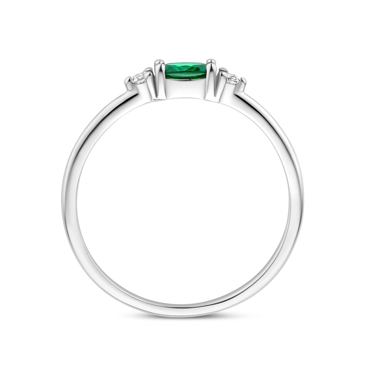 vDam Ring Wit En Groen Zirkonia Zilver Gerhodineerd 1339074 Maat 16½