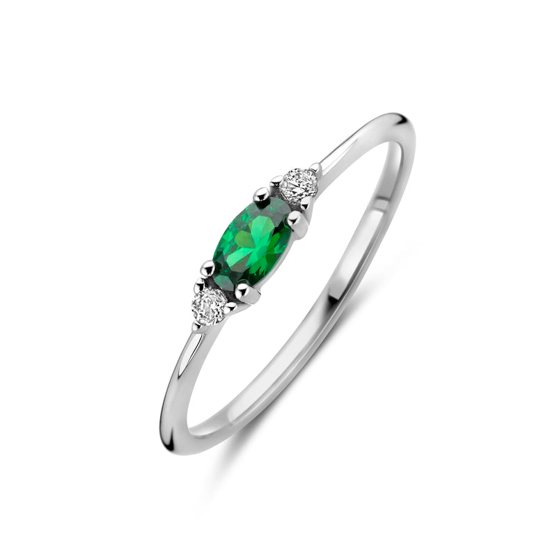 vDam Ring Wit En Groen Zirkonia Zilver Gerhodineerd 1339074