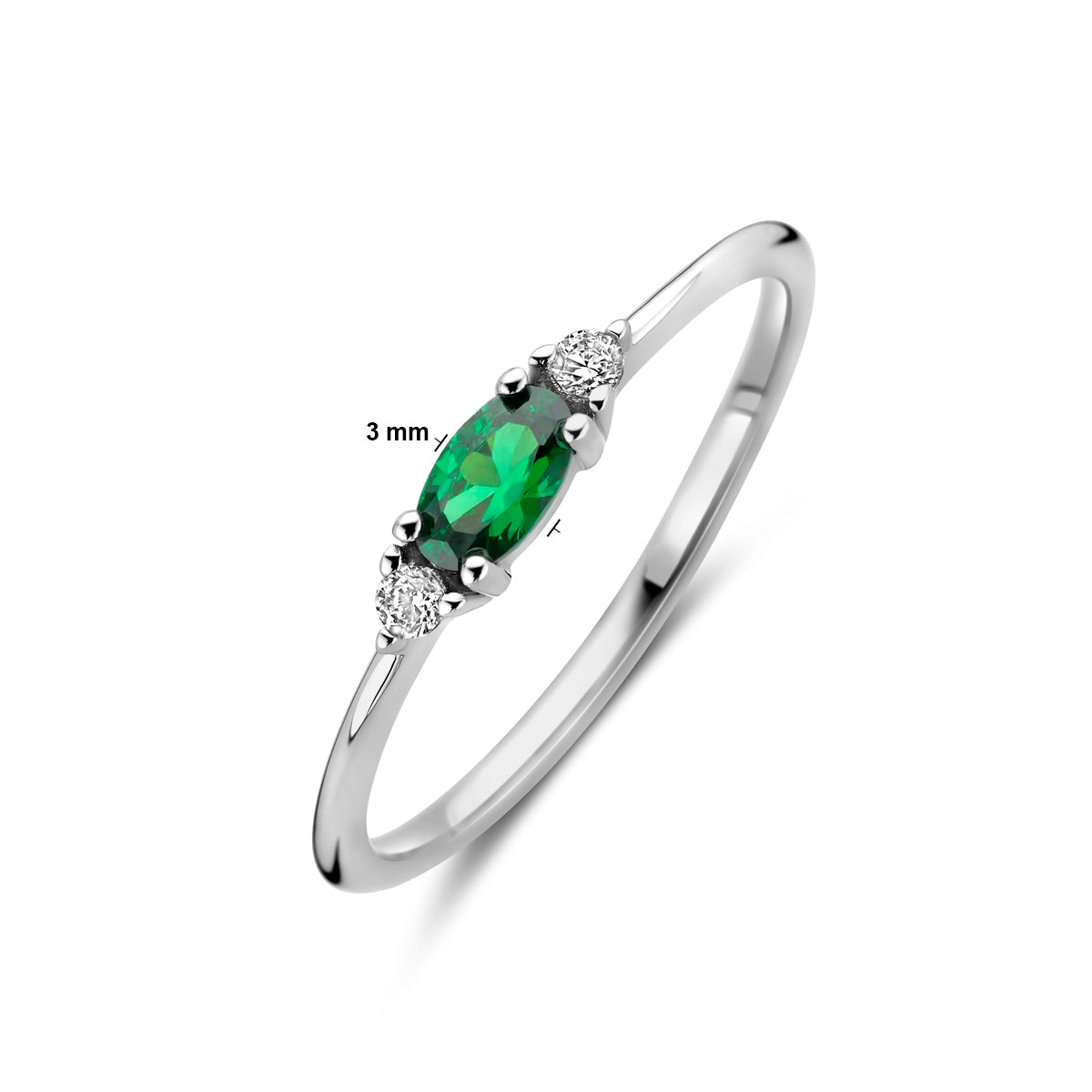 vDam Ring Wit En Groen Zirkonia Zilver Gerhodineerd 1339076 Maat 17¾
