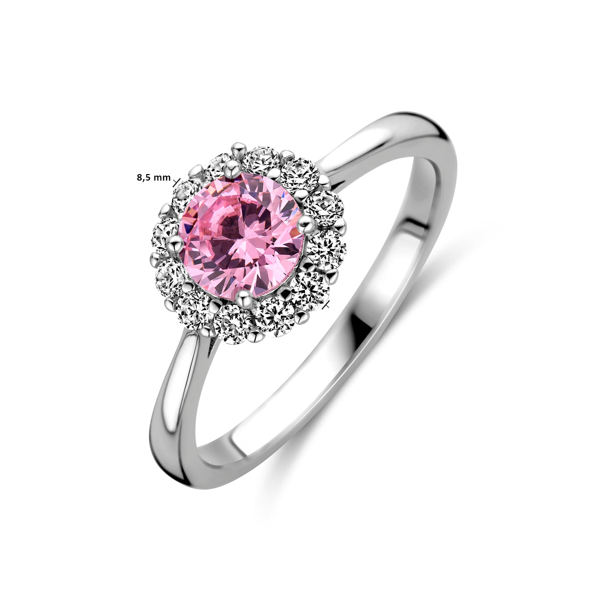 vDam Ring Wit En Roze Zirkonia Halo Zilver Gerhodineerd 1338723 Maat 16½