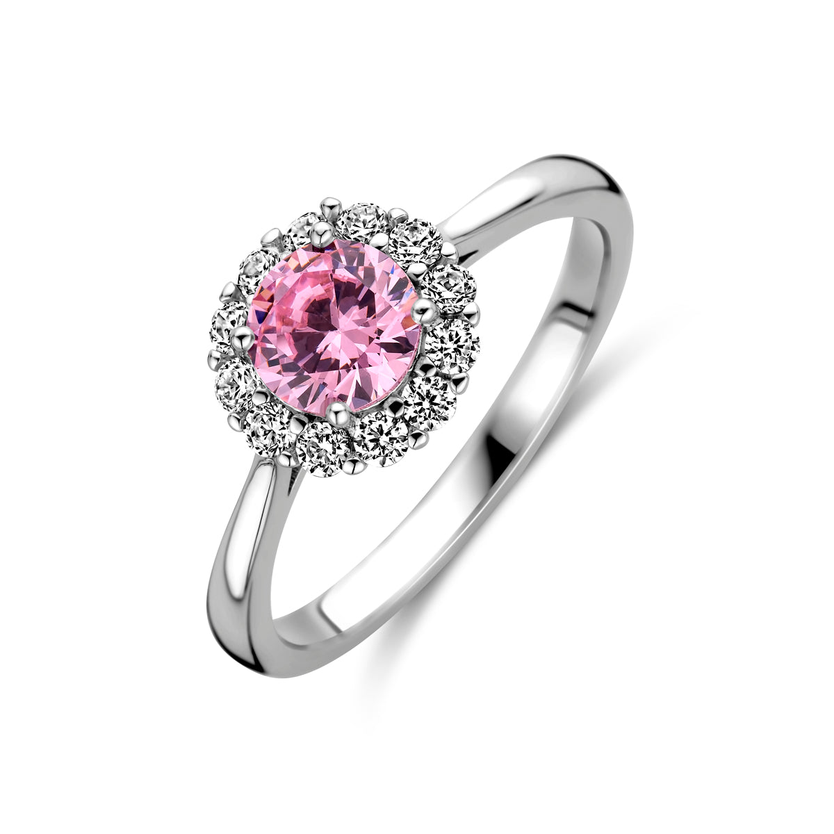 vDam Ring Wit En Roze Zirkonia Halo Zilver Gerhodineerd 1338725