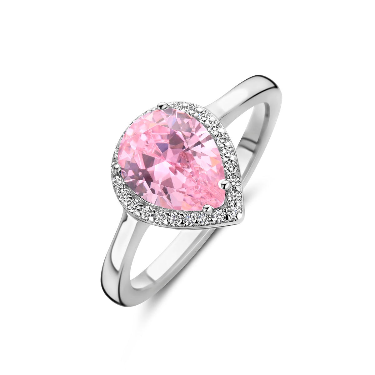 vDam Ring Wit En Roze Zirkonia Halo Zilver Gerhodineerd 1339049