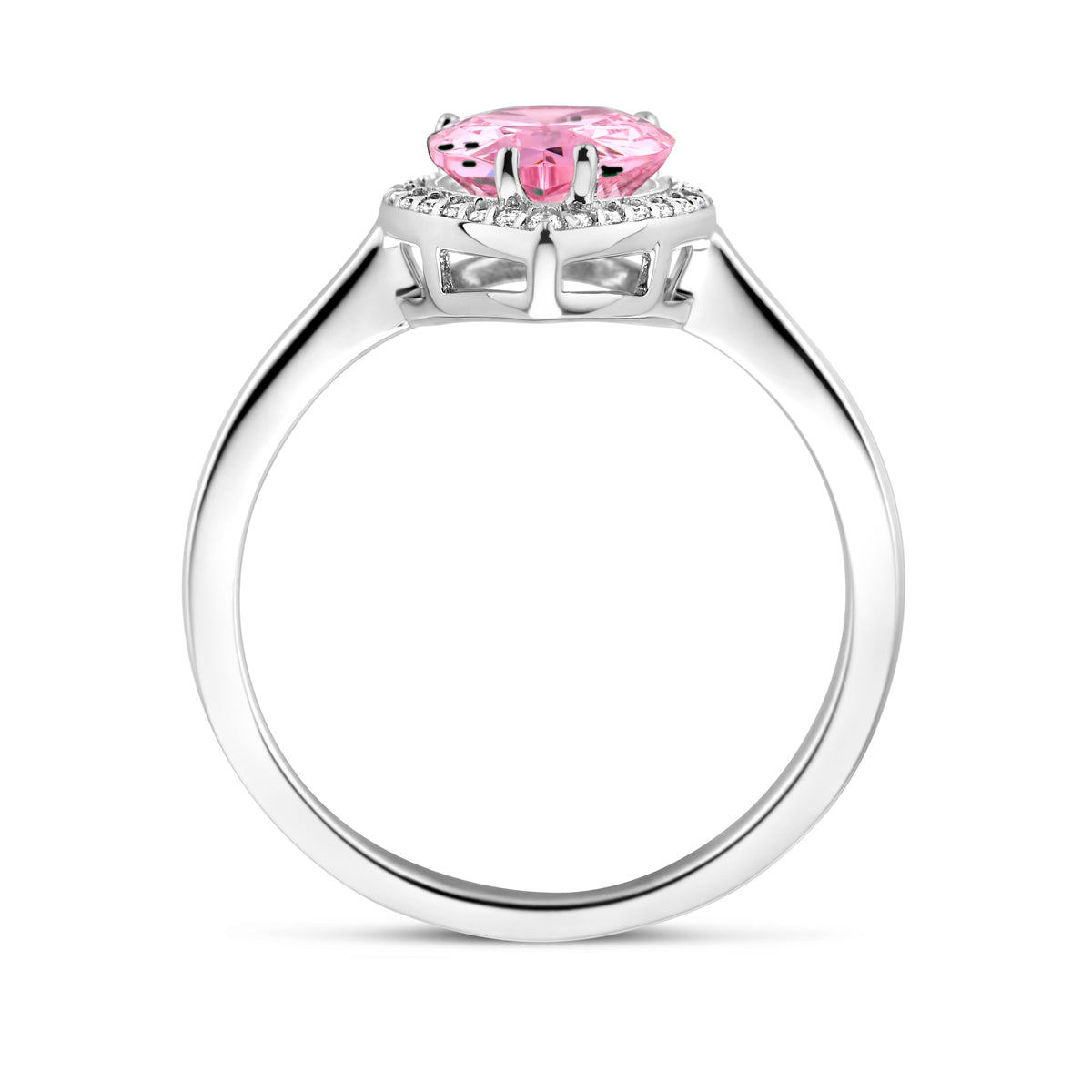 vDam Ring Wit En Roze Zirkonia Halo Zilver Gerhodineerd 1339052 Maat 19