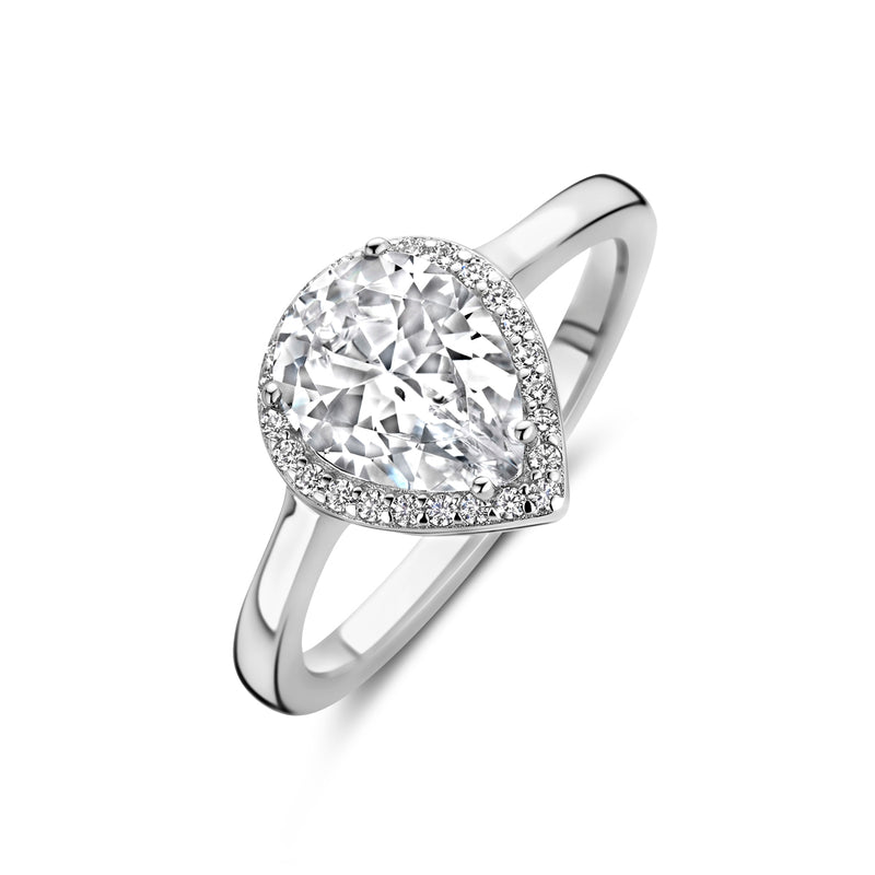 vDam Ring Wit Zirkonia Halo Zilver Gerhodineerd 1339047