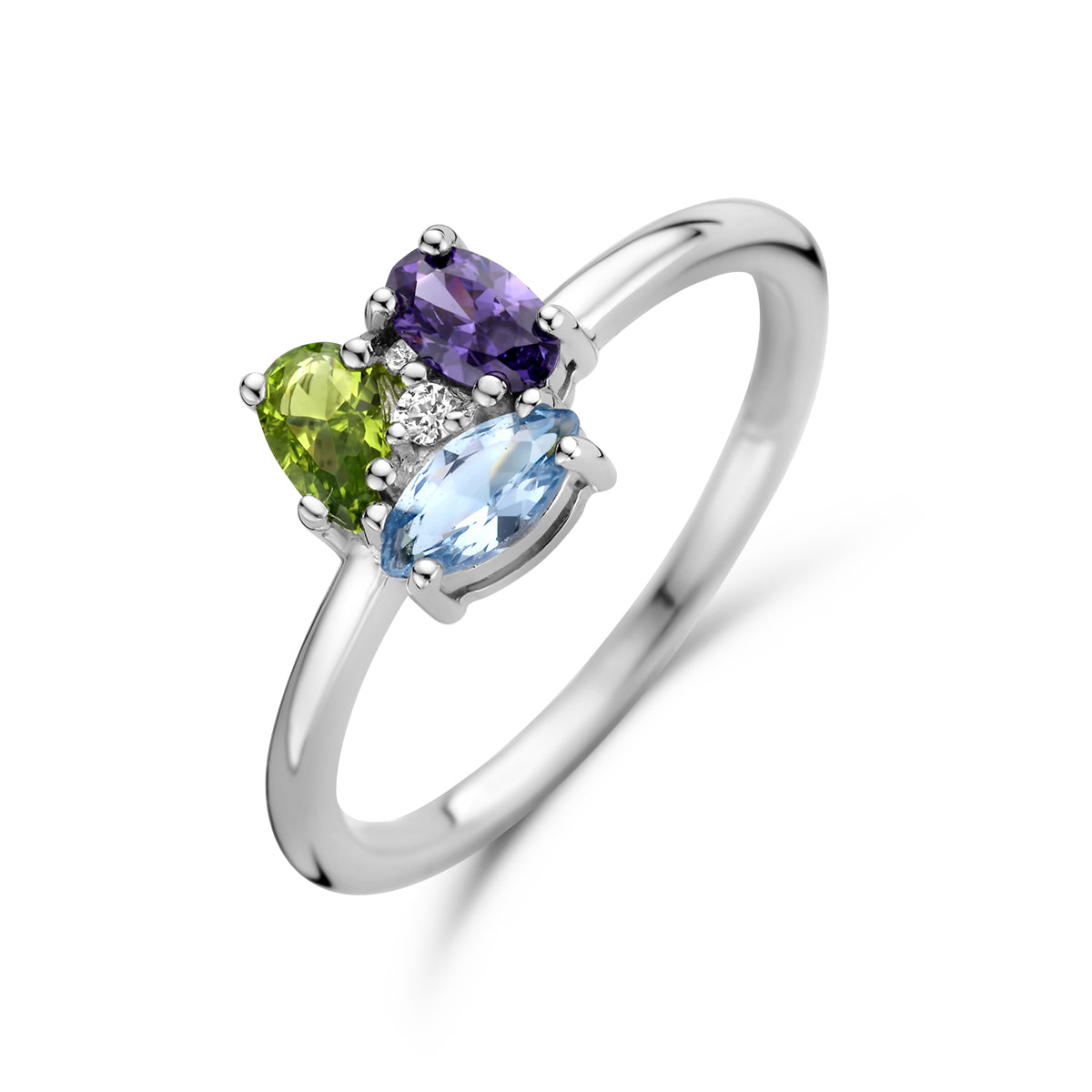 vDam Ring Zirkonia En Synth Edelstenen Zilver Gerhodineerd 1336577