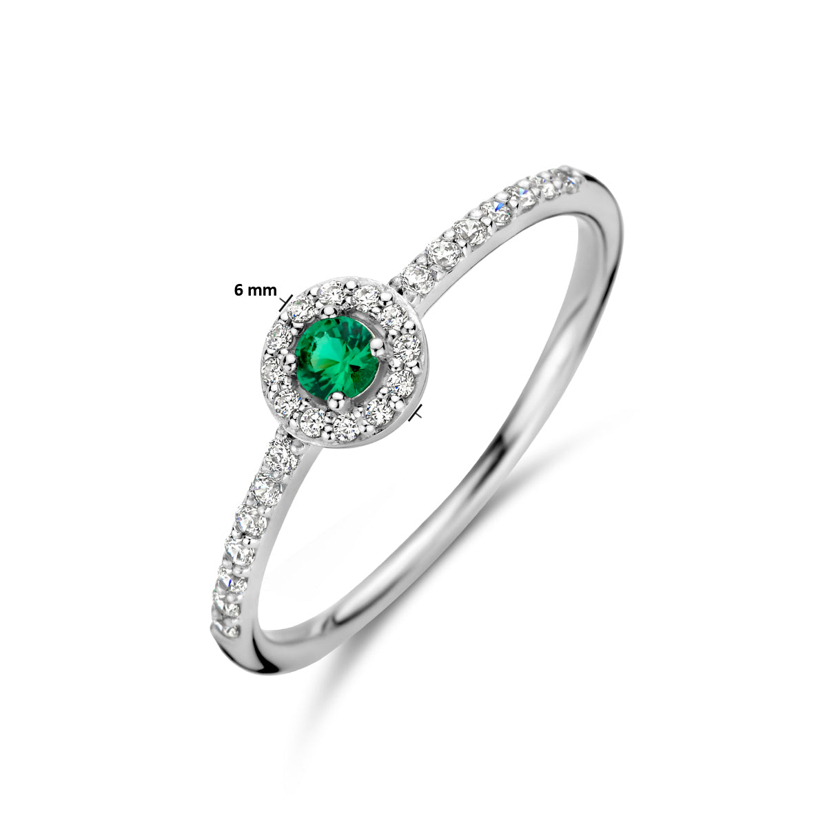 vDam Ring Zirkonia En Synth Smaragd Halo Zilver Gerhodineerd 1335508 Maat 18½