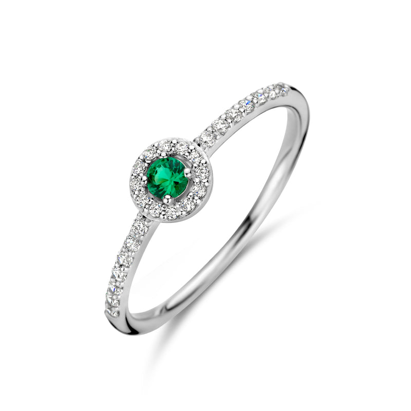 vDam Ring Zirkonia En Synth Smaragd Halo Zilver Gerhodineerd 1335508