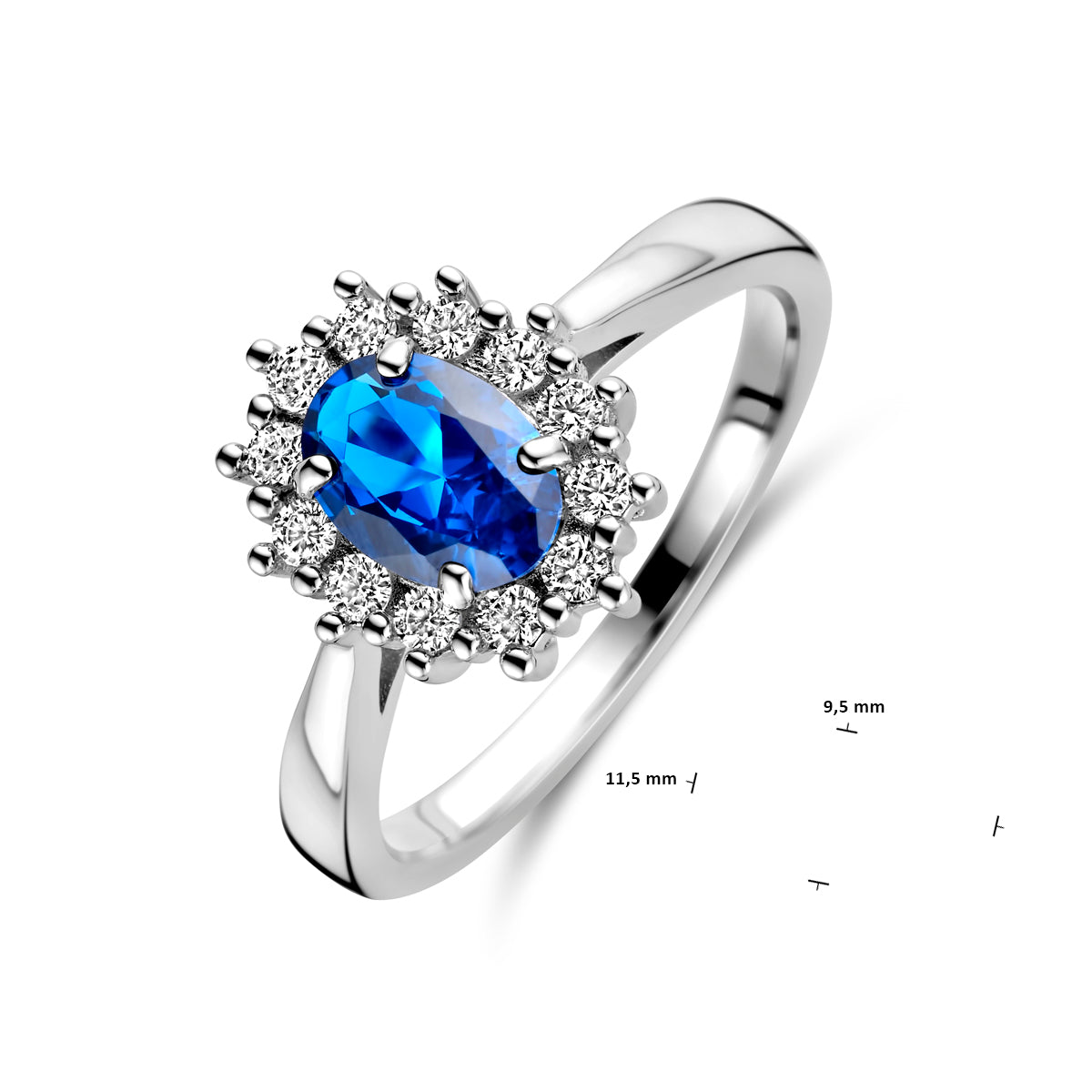 vDam Ring Zirkonia En Synthetische Saffier Zilver Gerhodineerd 1328528 Maat 20¼