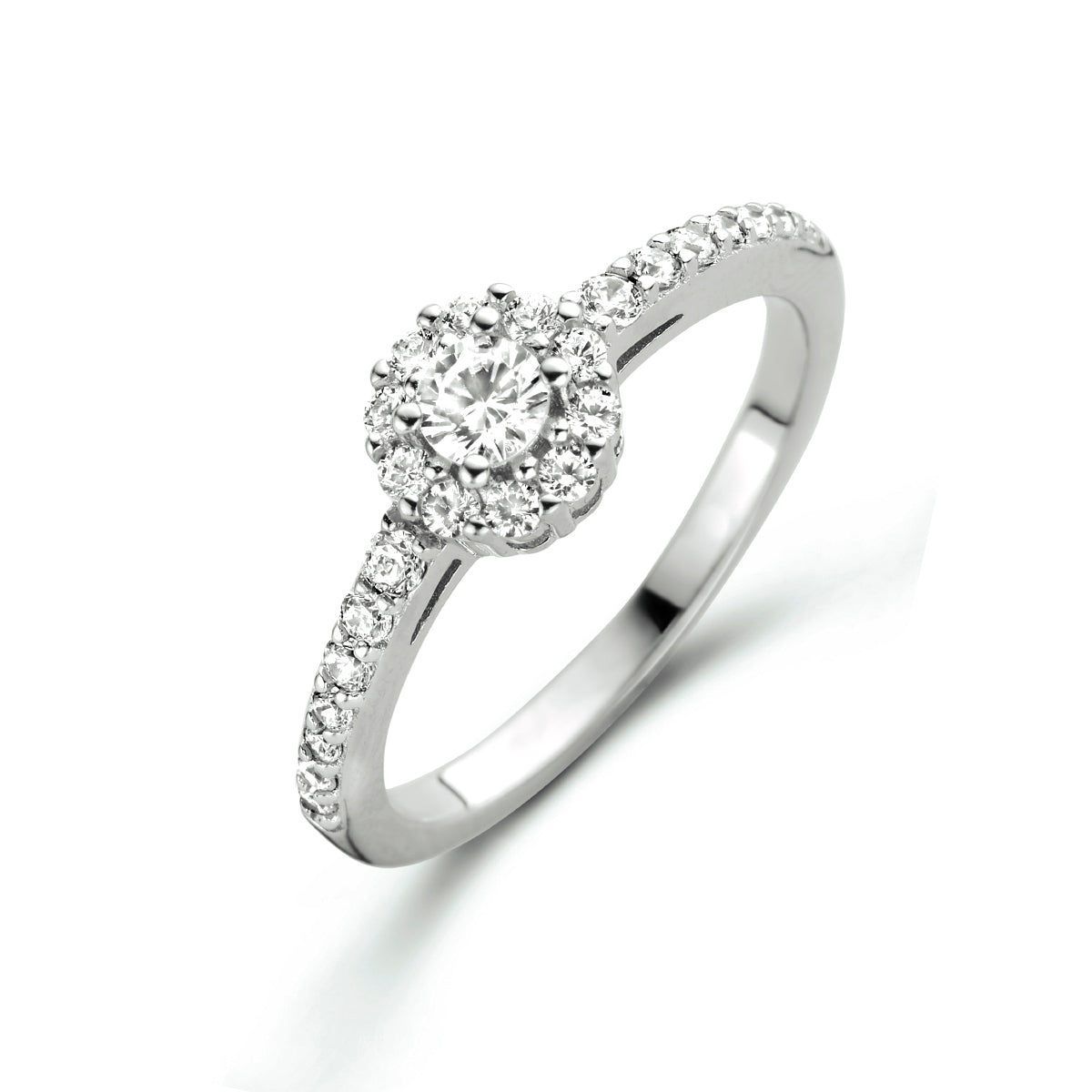 vDam Ring Zirkonia Halo Zilver Gerhodineerd 1334994