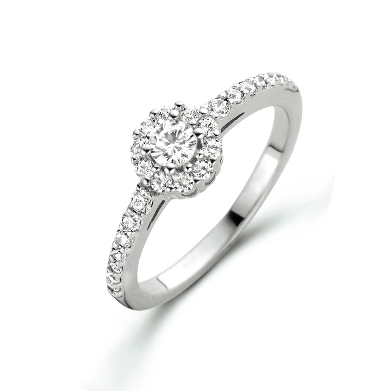 vDam Ring Zirkonia Halo Zilver Gerhodineerd 1334996
