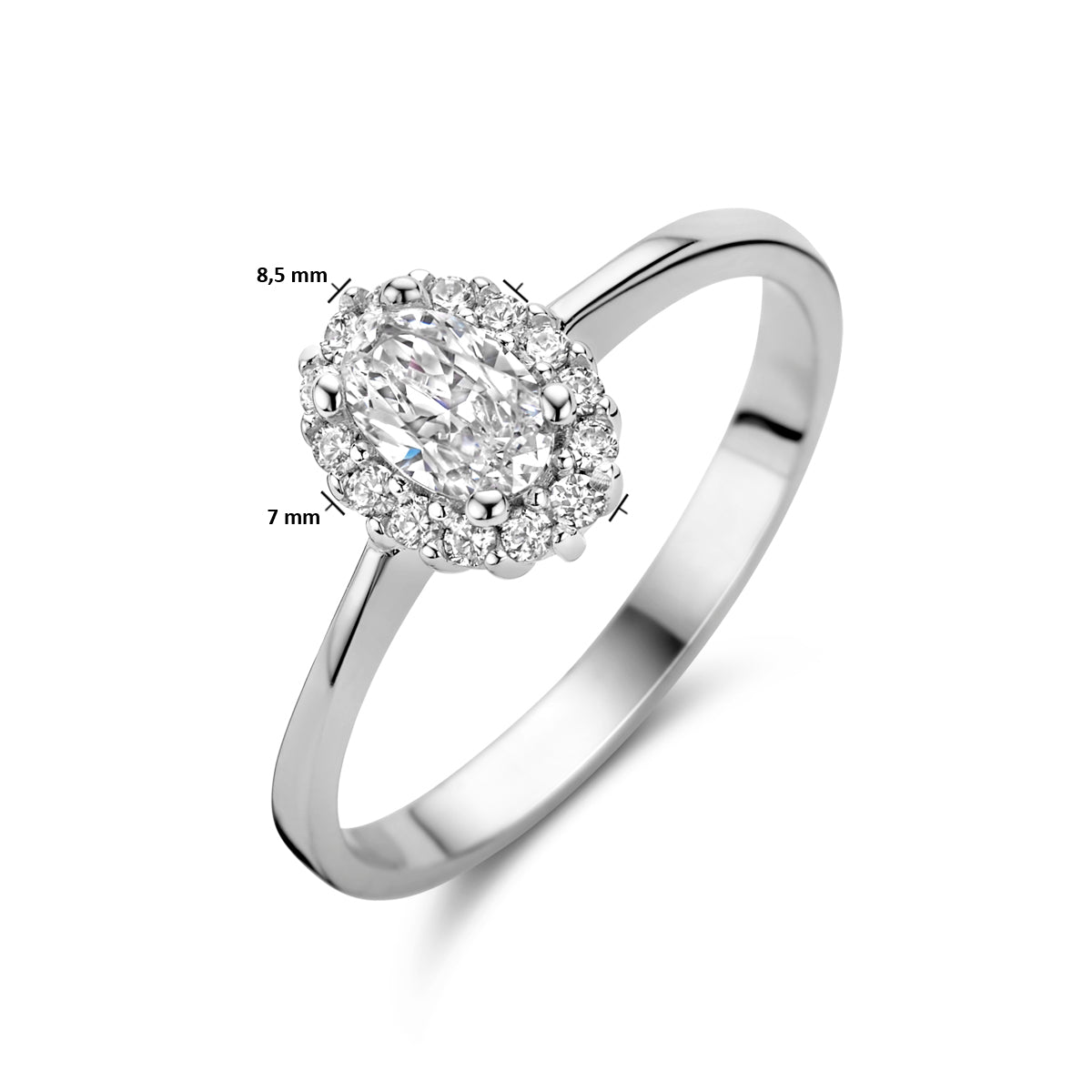 vDam Ring Zirkonia Halo Zilver Gerhodineerd 1335625 Maat 16½