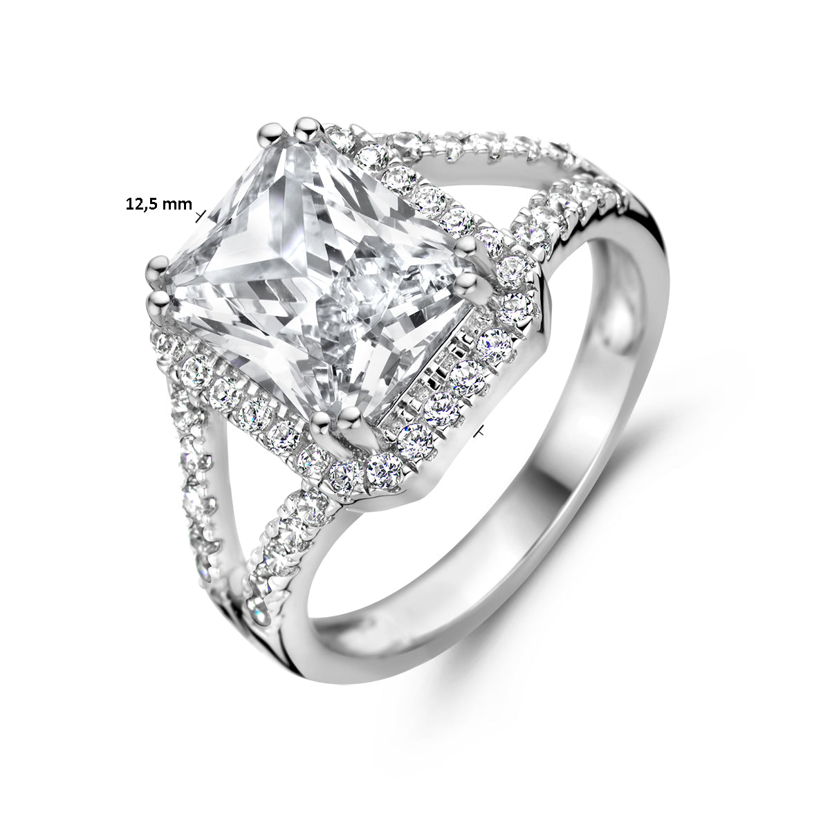 vDam Ring Zirkonia Halo Zilver Gerhodineerd 1336844 Maat 17¼