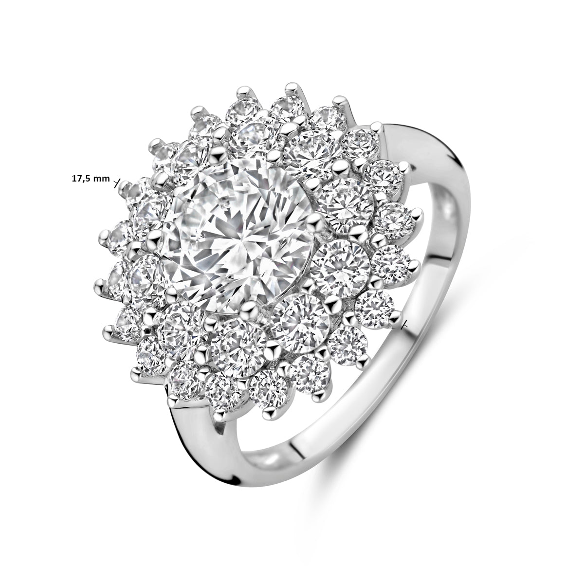 vDam Ring Zirkonia Halo Zilver Gerhodineerd 1339767 Maat 16½