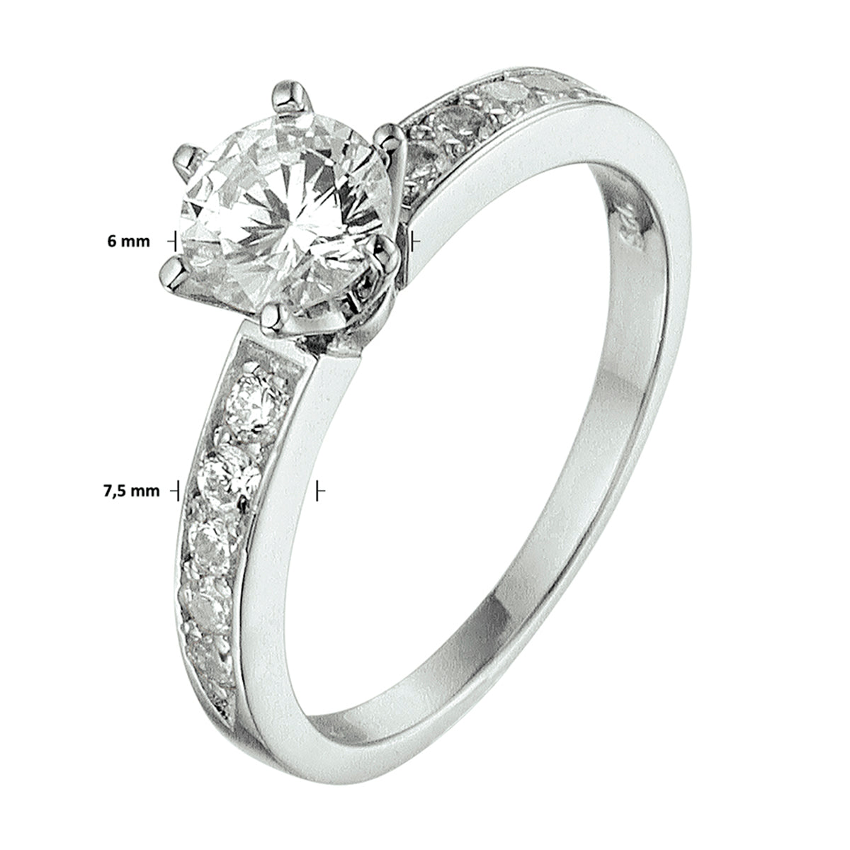 vDam Ring Zirkonia Zilver Gerhodineerd 1328560 Maat 17¼