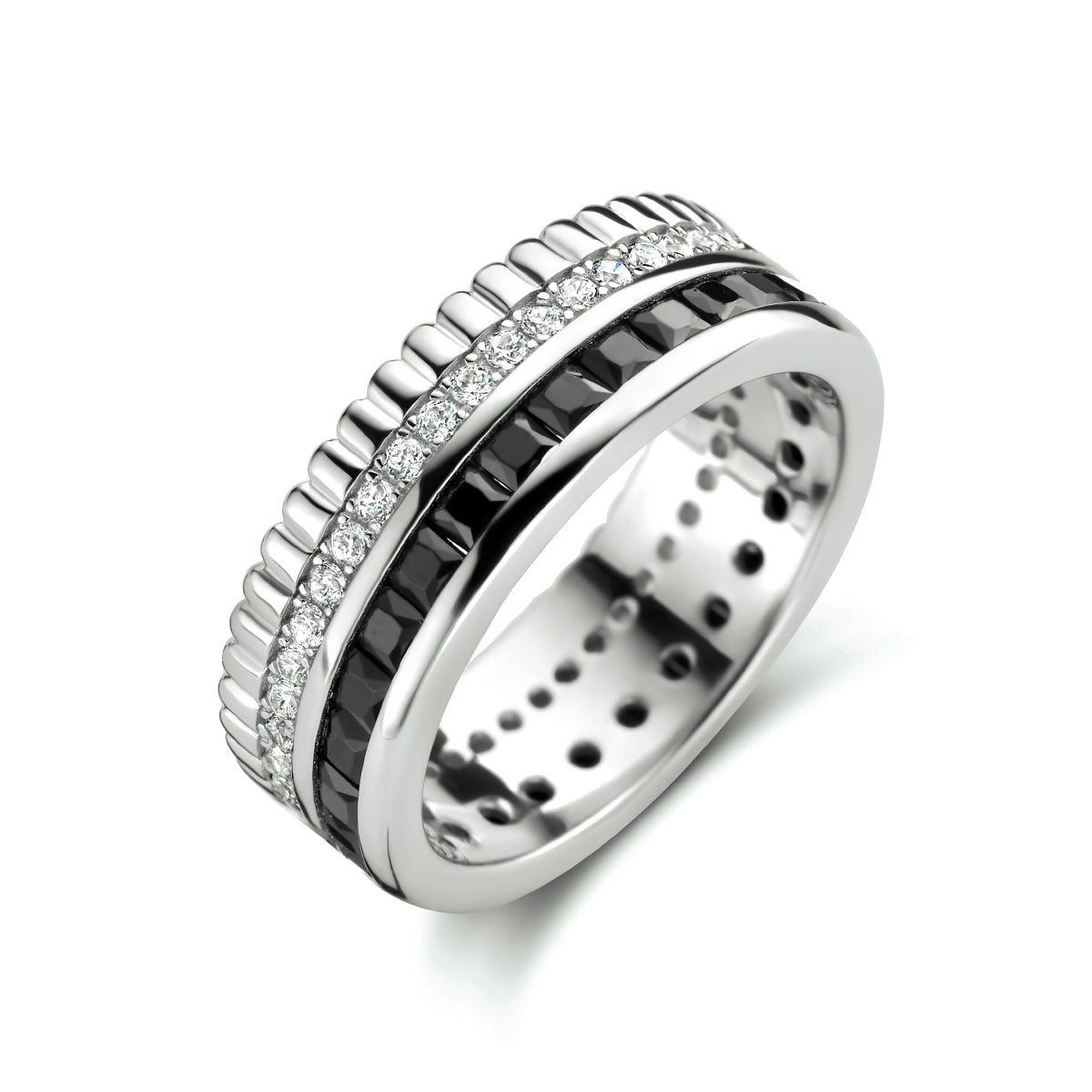 vDam Ring Zwart En Wit Zirkonia Zilver Gerhodineerd 1334990