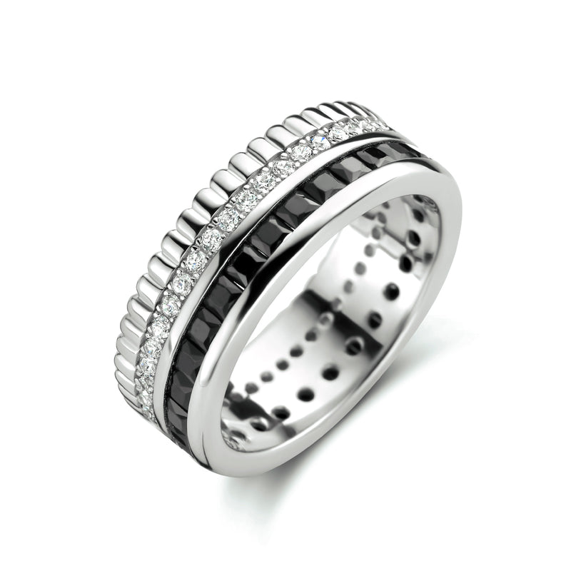 vDam Ring Zwart En Wit Zirkonia Zilver Gerhodineerd 1334993