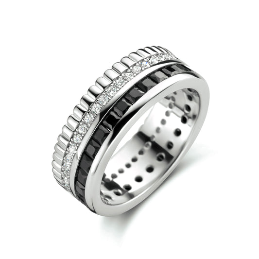 vDam Ring Zwart En Wit Zirkonia Zilver Gerhodineerd 1334993