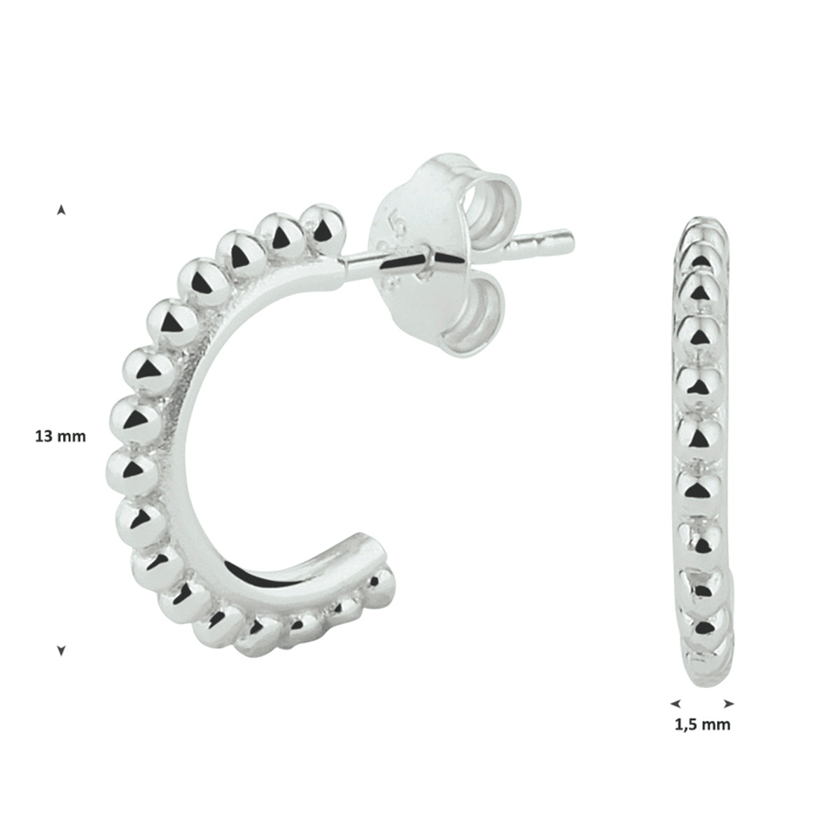 vDam Stekeroorringen Bolletjes Zilver Gerhodineerd 1329337