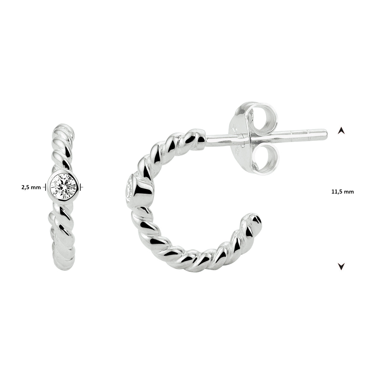 vDam Stekeroorringen Gedraaid Zirkonia Zilver Gerhodineerd 1333133