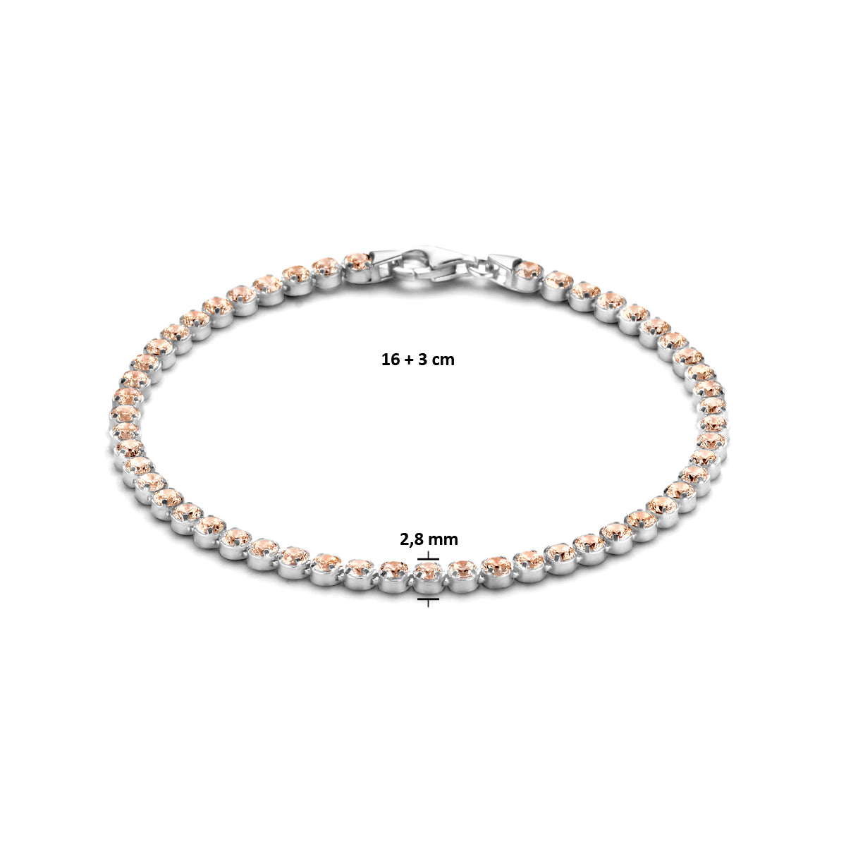 vDam Tennisarmband Champagne Zirkonia 2,8 Mm 16cm + 3 Cm Zilver Gerhodineerd 1335834  16cm