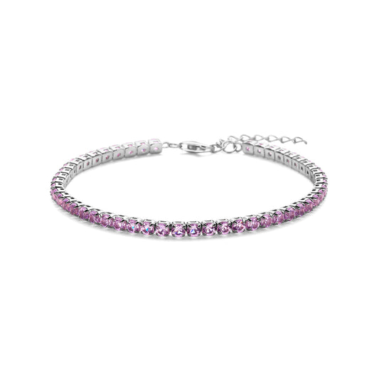 vDam Tennisarmband Paars Zirkonia 3,0 Mm 17 + 3 Cm Zilver Gerhodineerd 1338603
