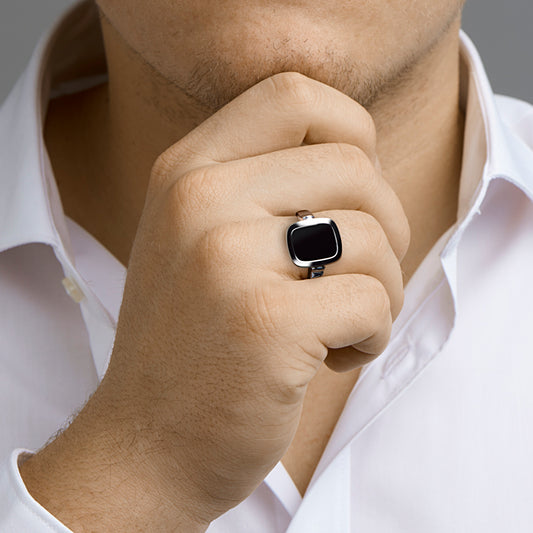 vDam Zegelring Massief Onyx Zilver Gerhodineerd 1332578 Maat 20