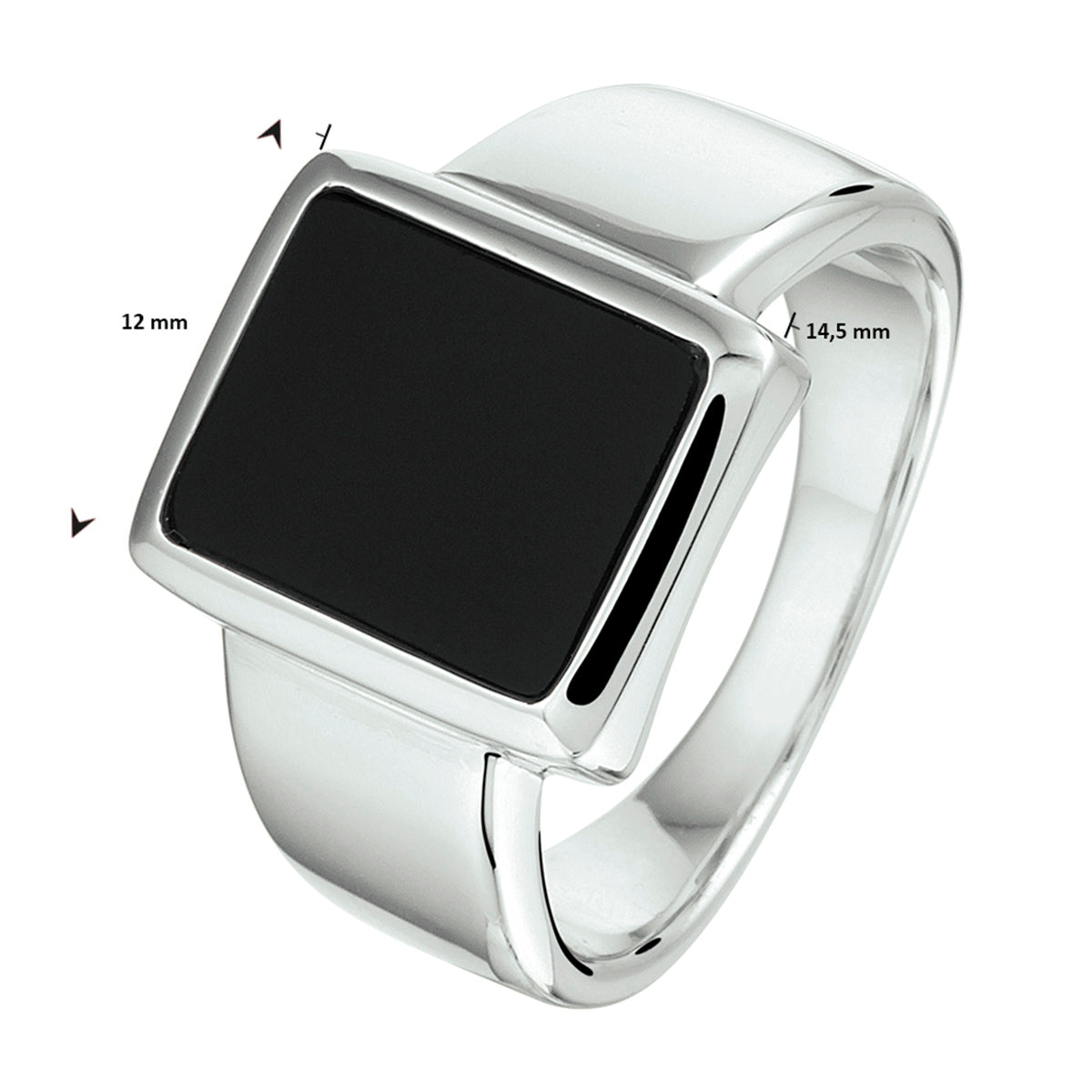 vDam Zegelring Onyx 12 X 10mm Zilver Gerhodineerd 1332903 Maat 21